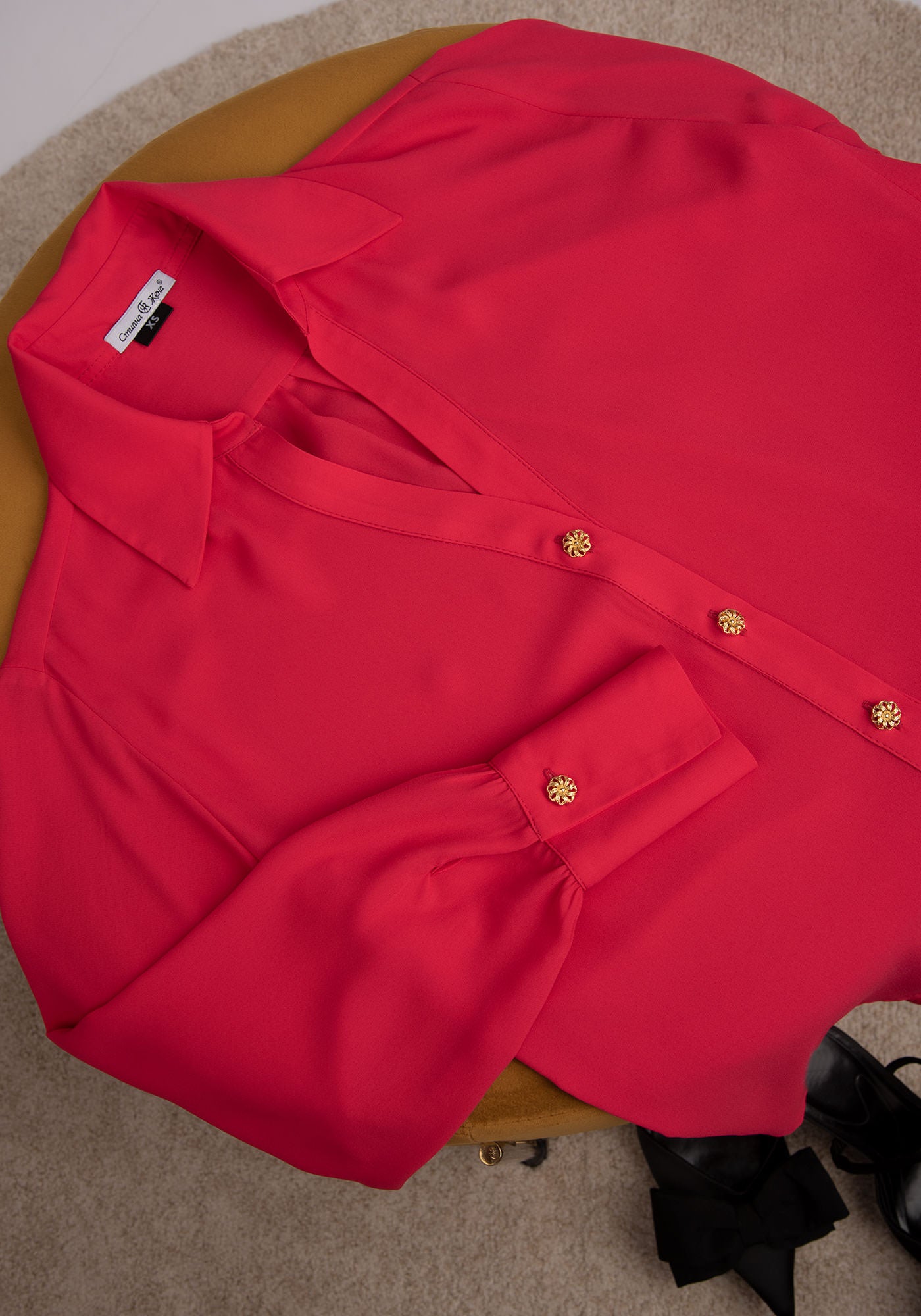 Women's Relaxed Shirt with Gold buttons in Magenta