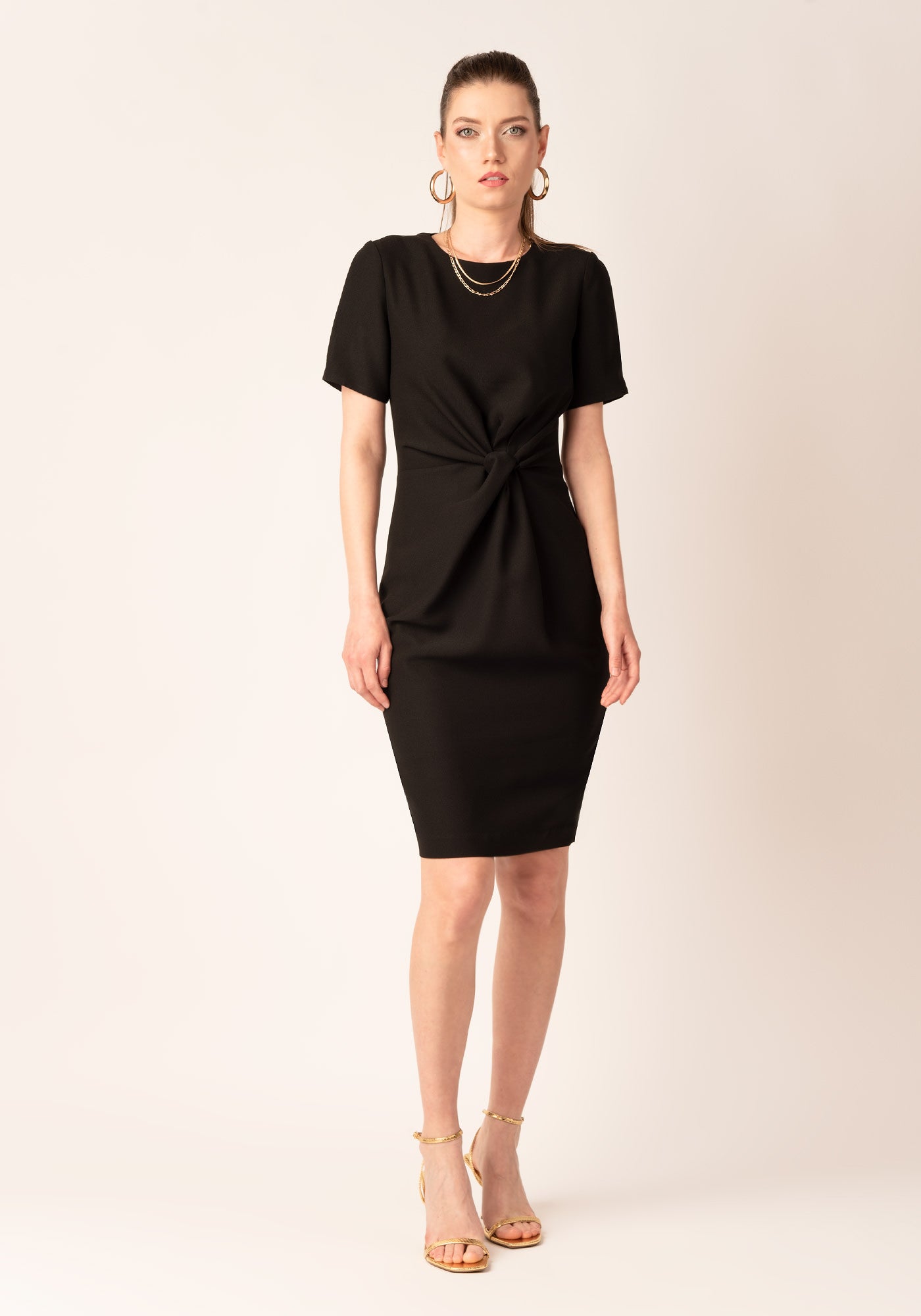 Elegant Twisted Front Midi Occasion Dress in Black