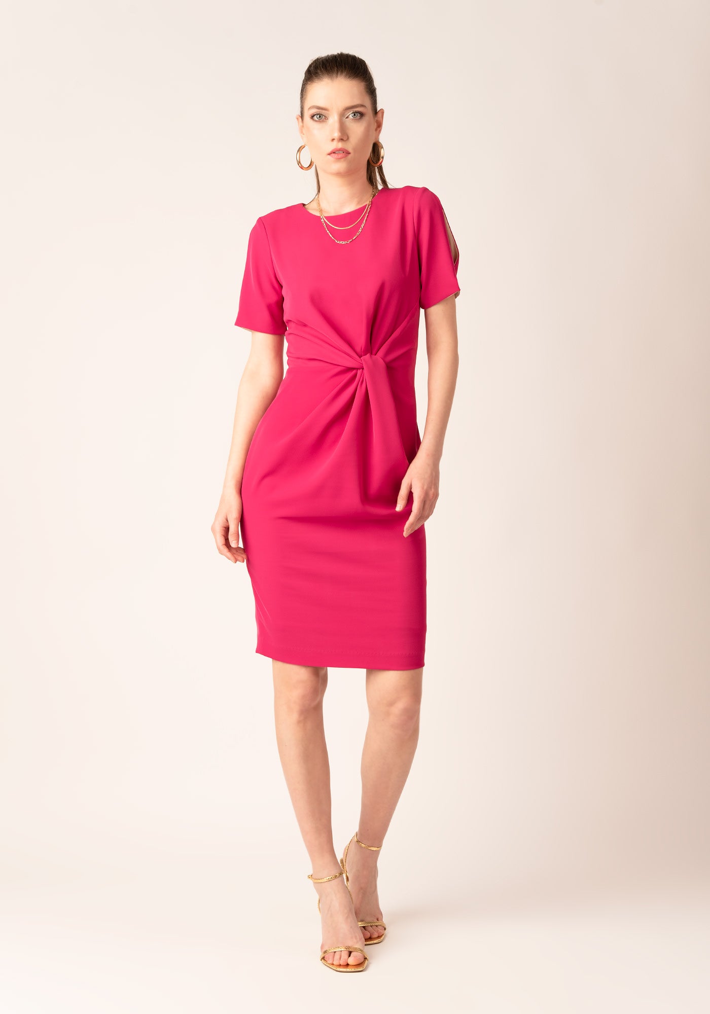 Elegant Twisted Front Occasion Dress in Magenta