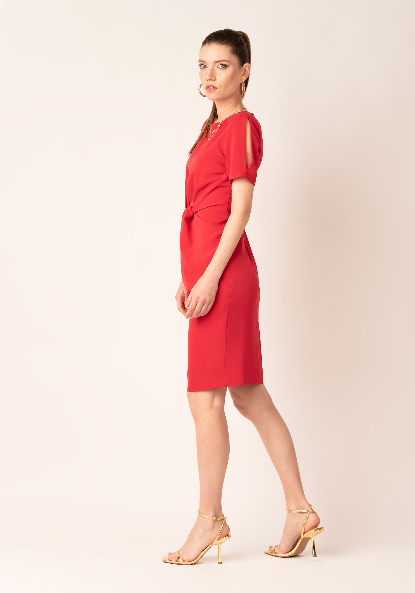 Elegant Twisted Front Occasion Dress in Scarlet