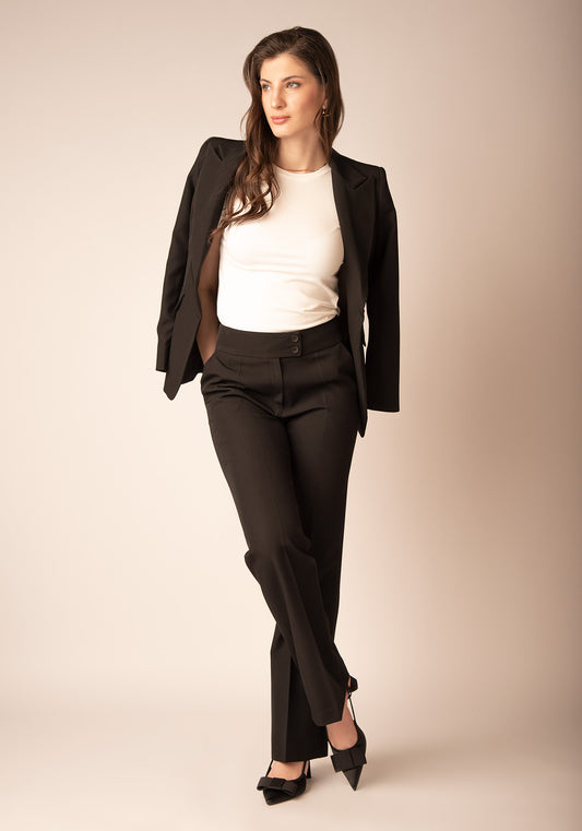 Women's High Rise Figure Flattering Flare Trousers in Black