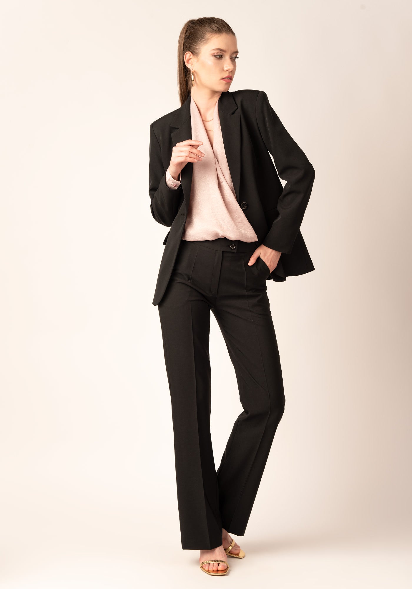 Women's High Rise Figure Flattering Flare Trousers in Black