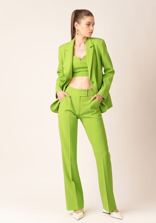 Women's High Rise Figure Flattering Flare Trousers in Apple Green