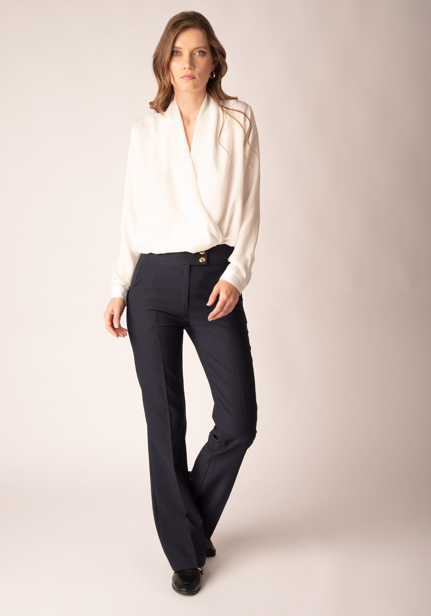 Women's High Rise Bootcut Trousers in Navy