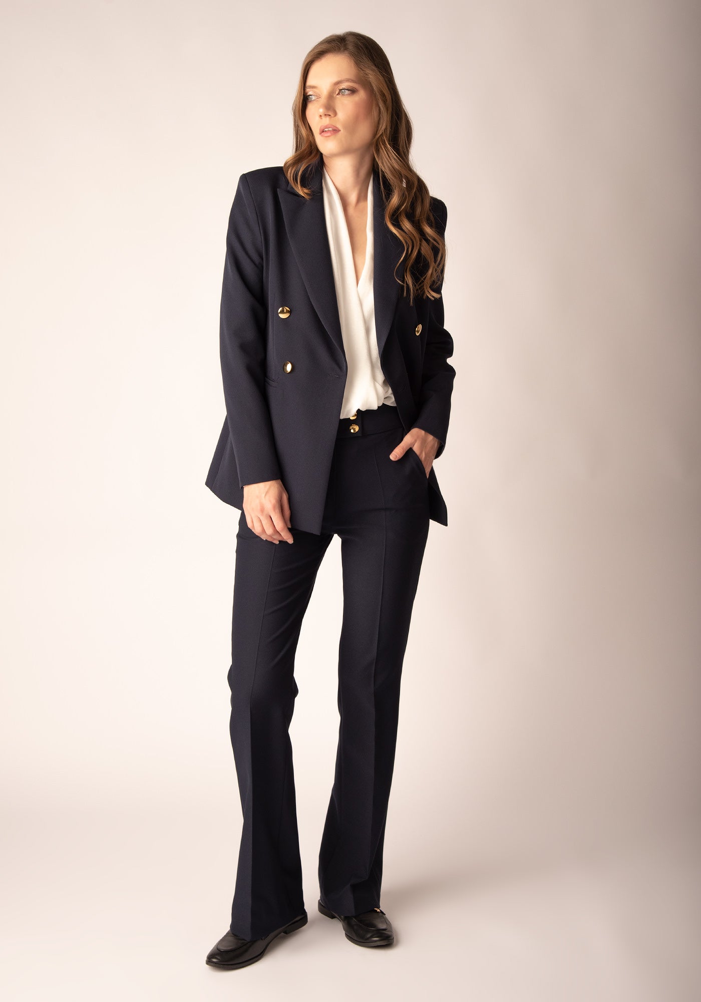 Women's High Rise Bootcut Trousers in Navy