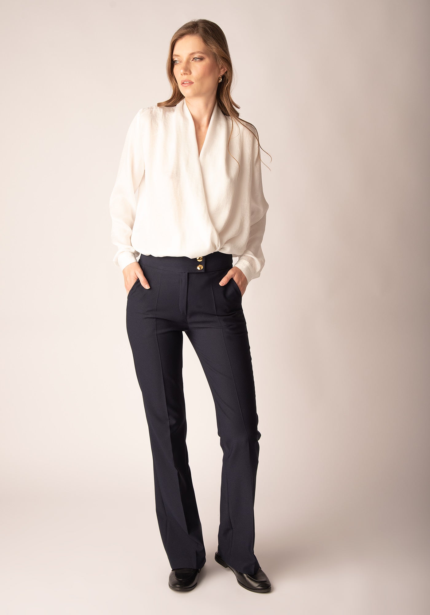 Women's High Rise Bootcut Trousers in Navy