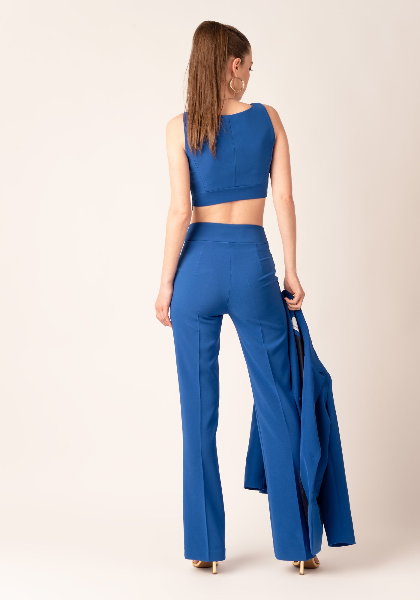 Women's High Rise Figure Flattering Flare Trousers in Indigo blue
