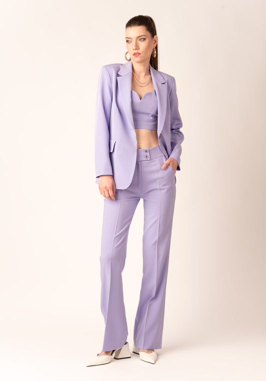 Women's High Rise Figure Flattering Flare Trousers in Lilac