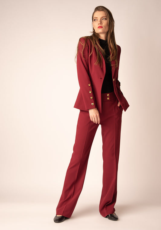 Разкроен Дамски Панталон със Златисти копчета в Бордо