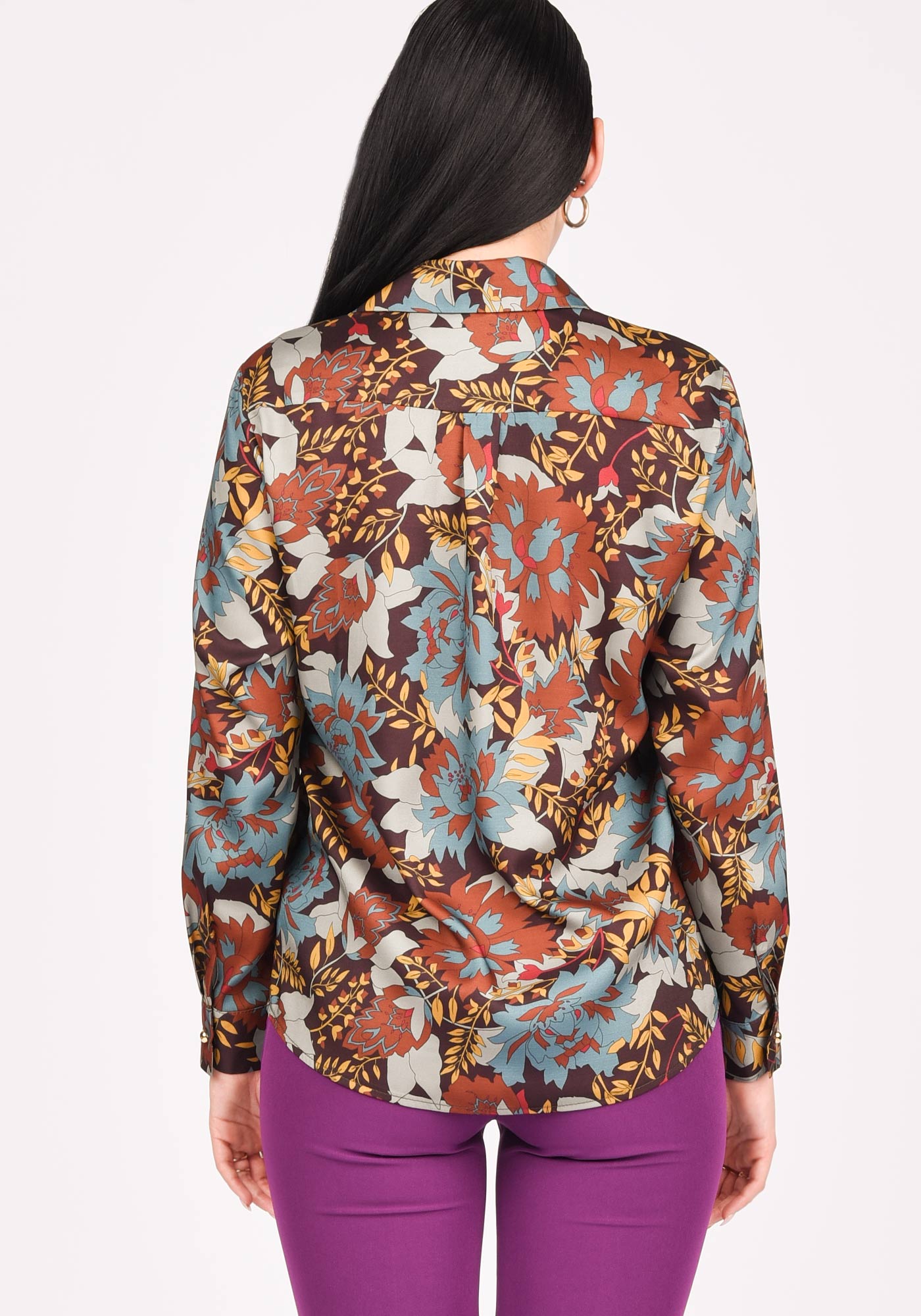 Women's Relaxed Button up Shirt in Floral Satin