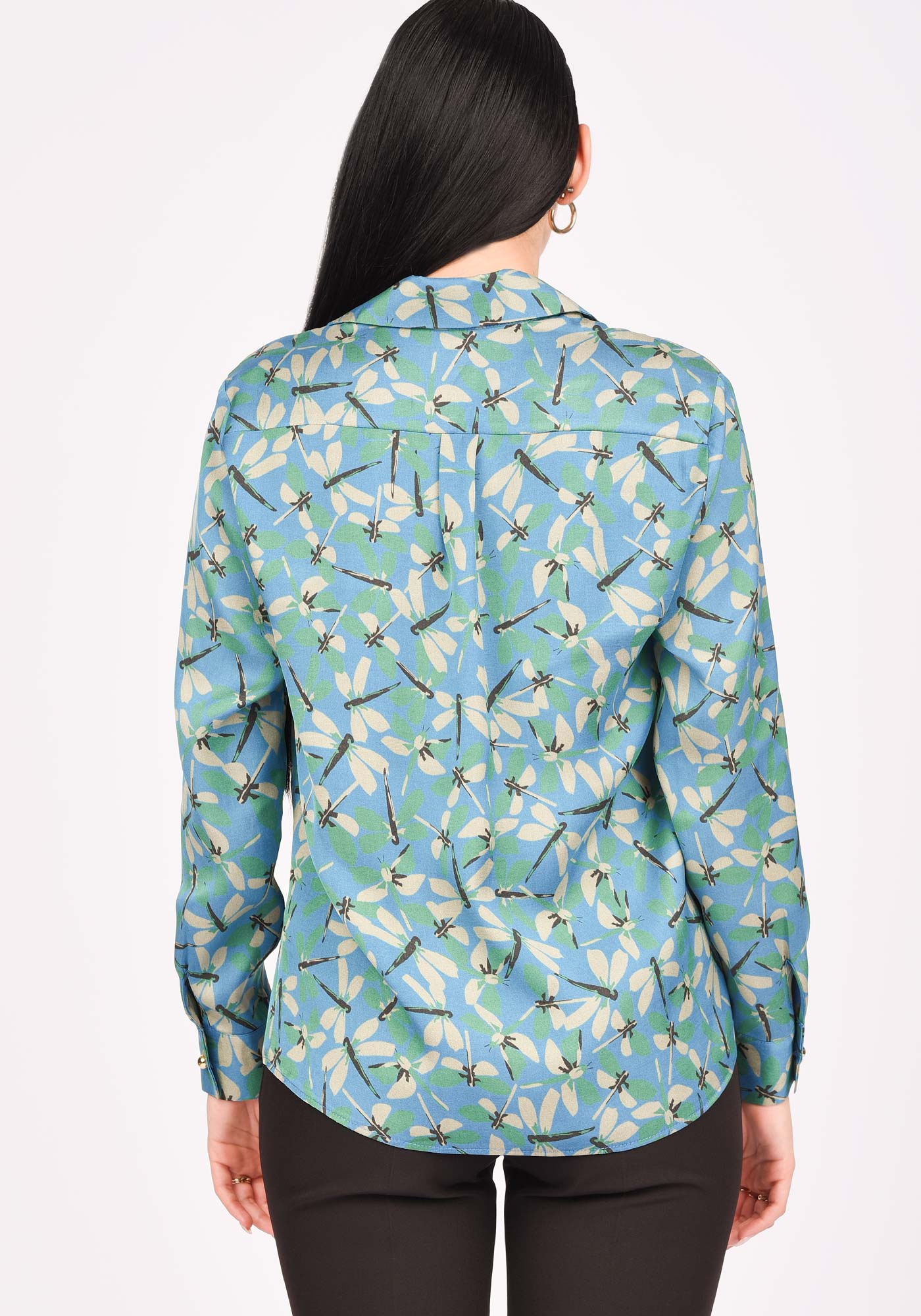 Women's Relaxed Button up Shirt in Dragonfly print Satin