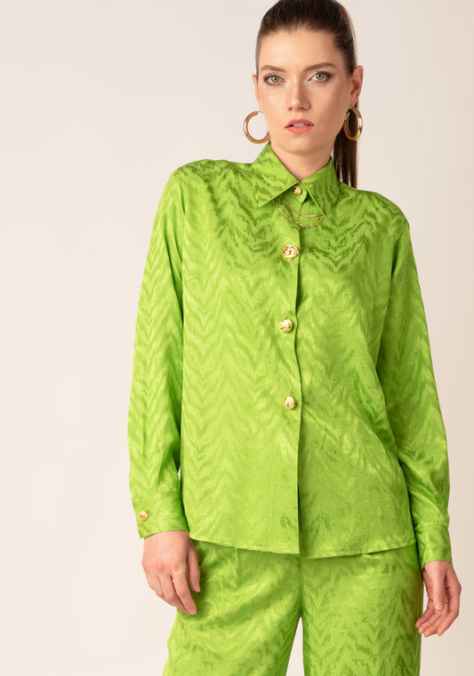 Women's Elegant Relaxed Shirt with Gold buttons in Apple Green