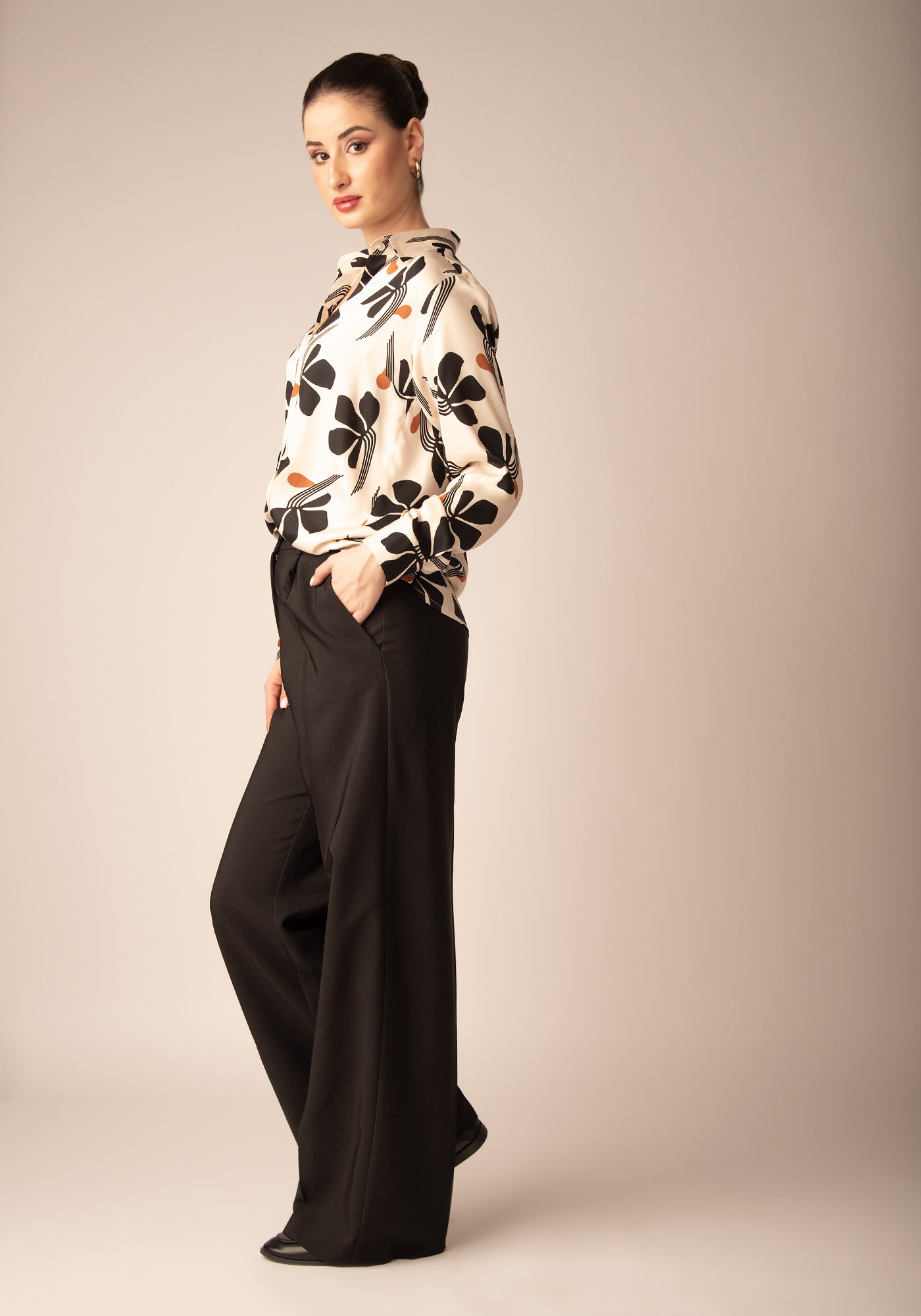 Button up Satin Shirt in Floral beige