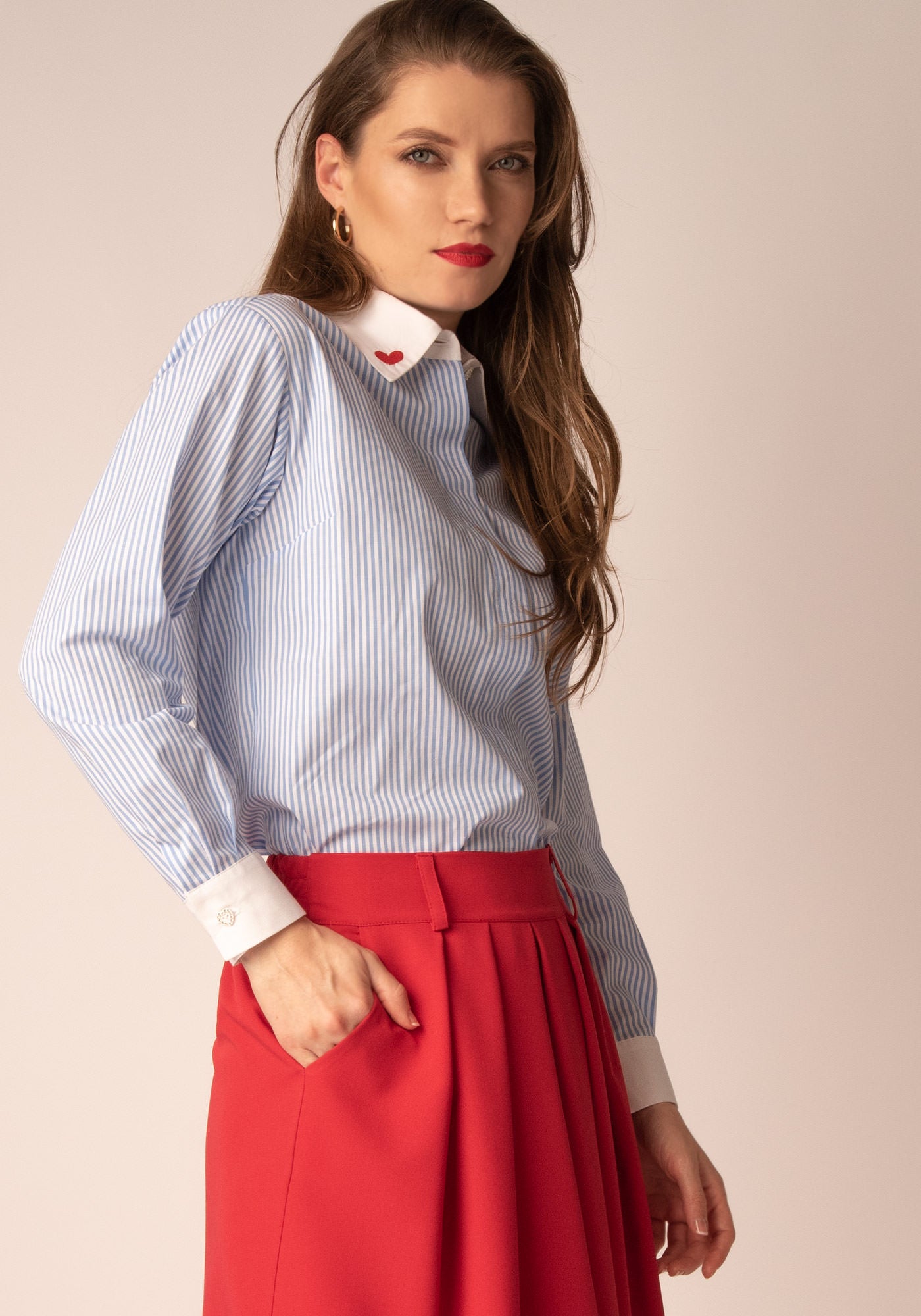 Дамска Памучна Риза със Светлосиньо райе