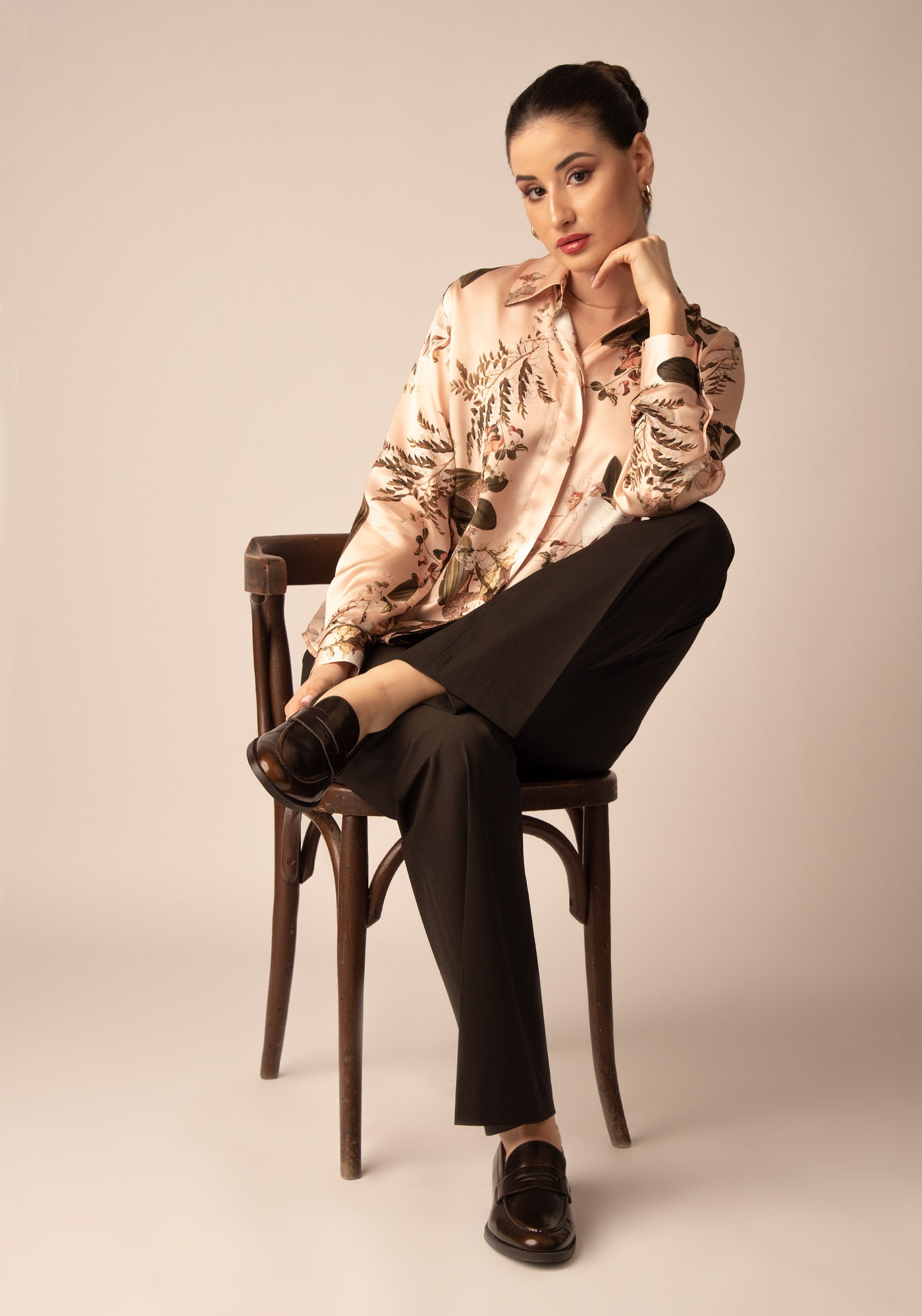 Button up Satin Shirt in Floral blush