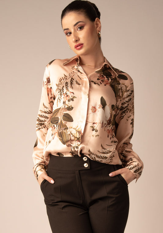 Дамска Риза от Вискозен Сатен с Флорален принт