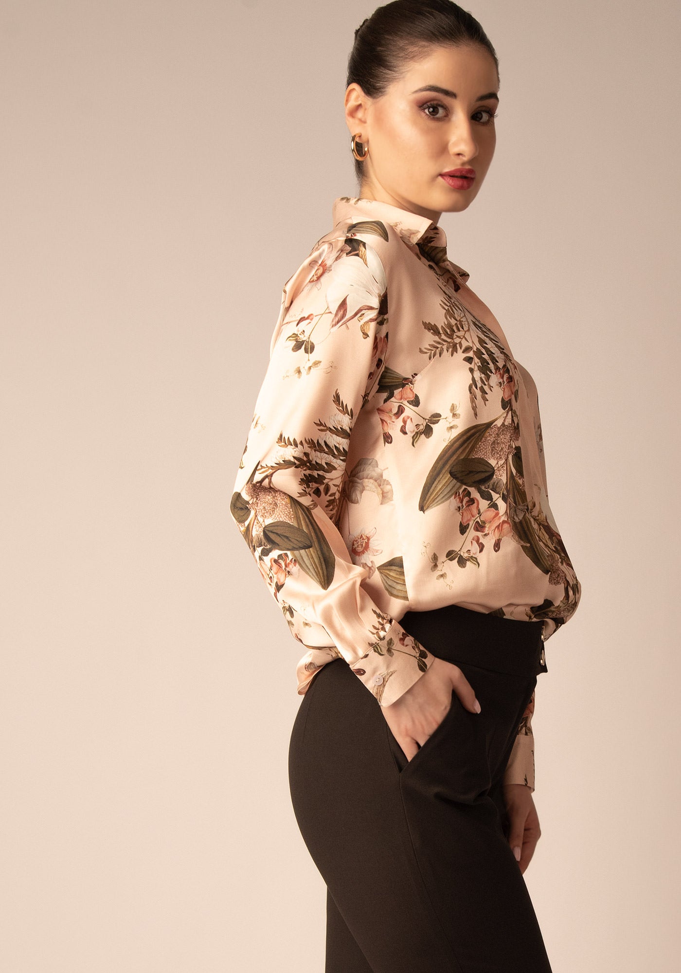 Button up Satin Shirt in Floral blush