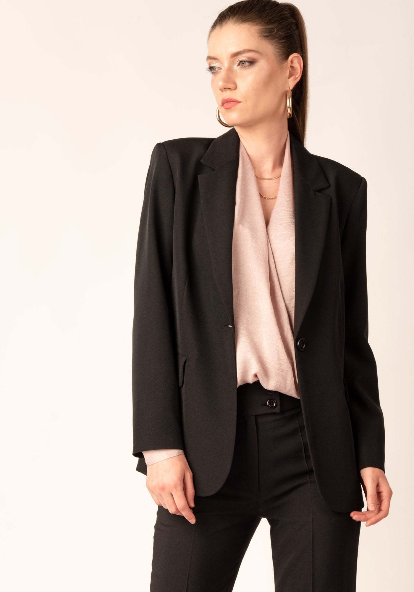 Single Breasted Oversized Women's Blazer in Black