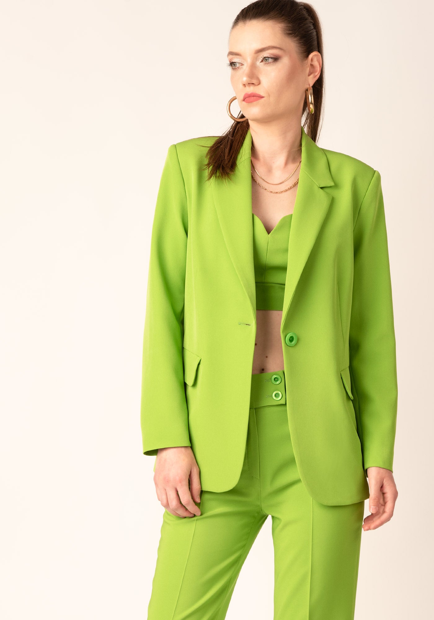 Single Breasted Oversized Women's Blazer in Apple green