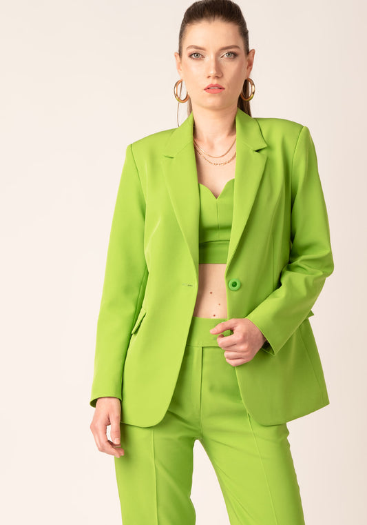Single Breasted Oversized Women's Blazer in Apple green