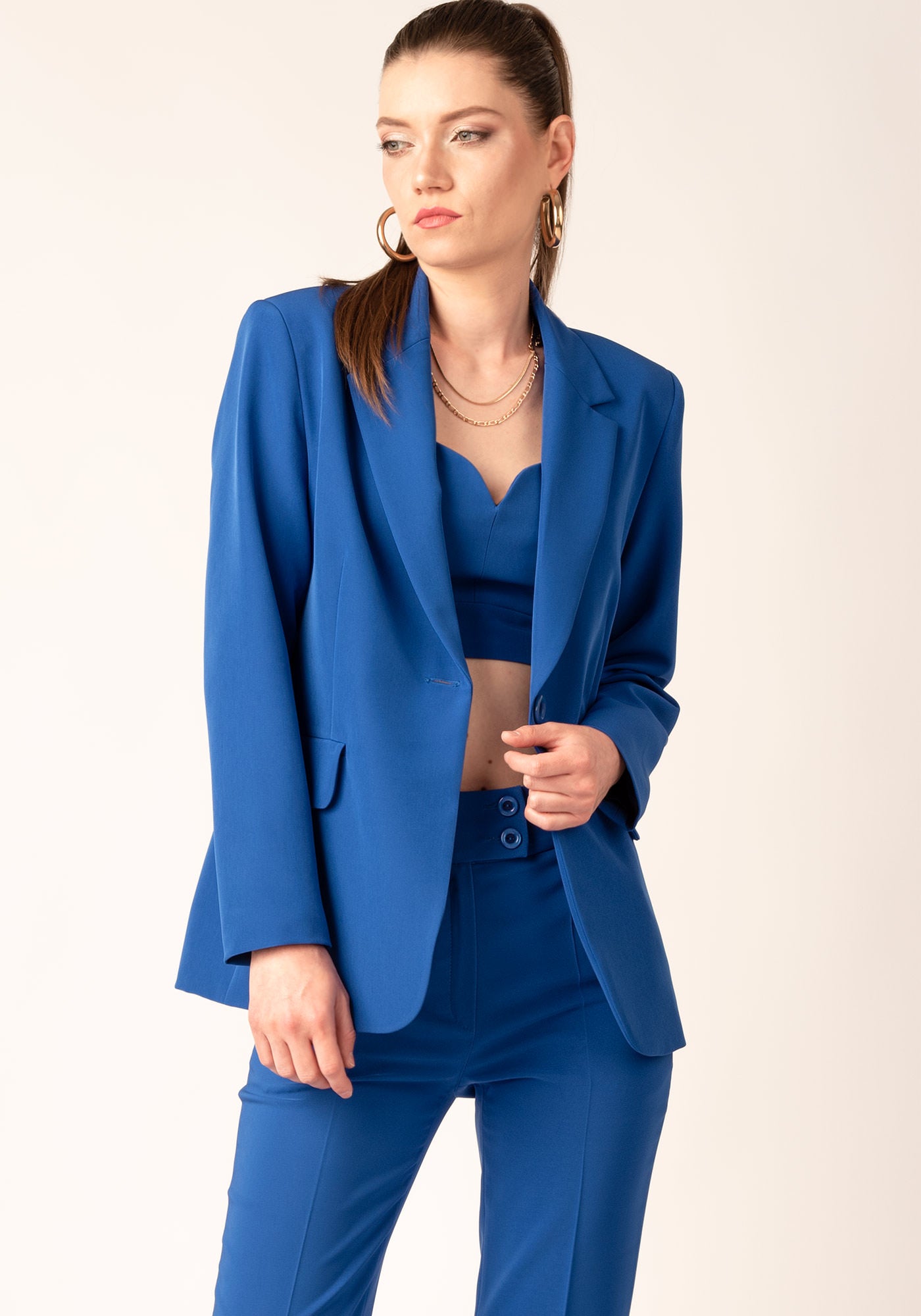 Single Breasted Oversized Women's Blazer in Indigo blue