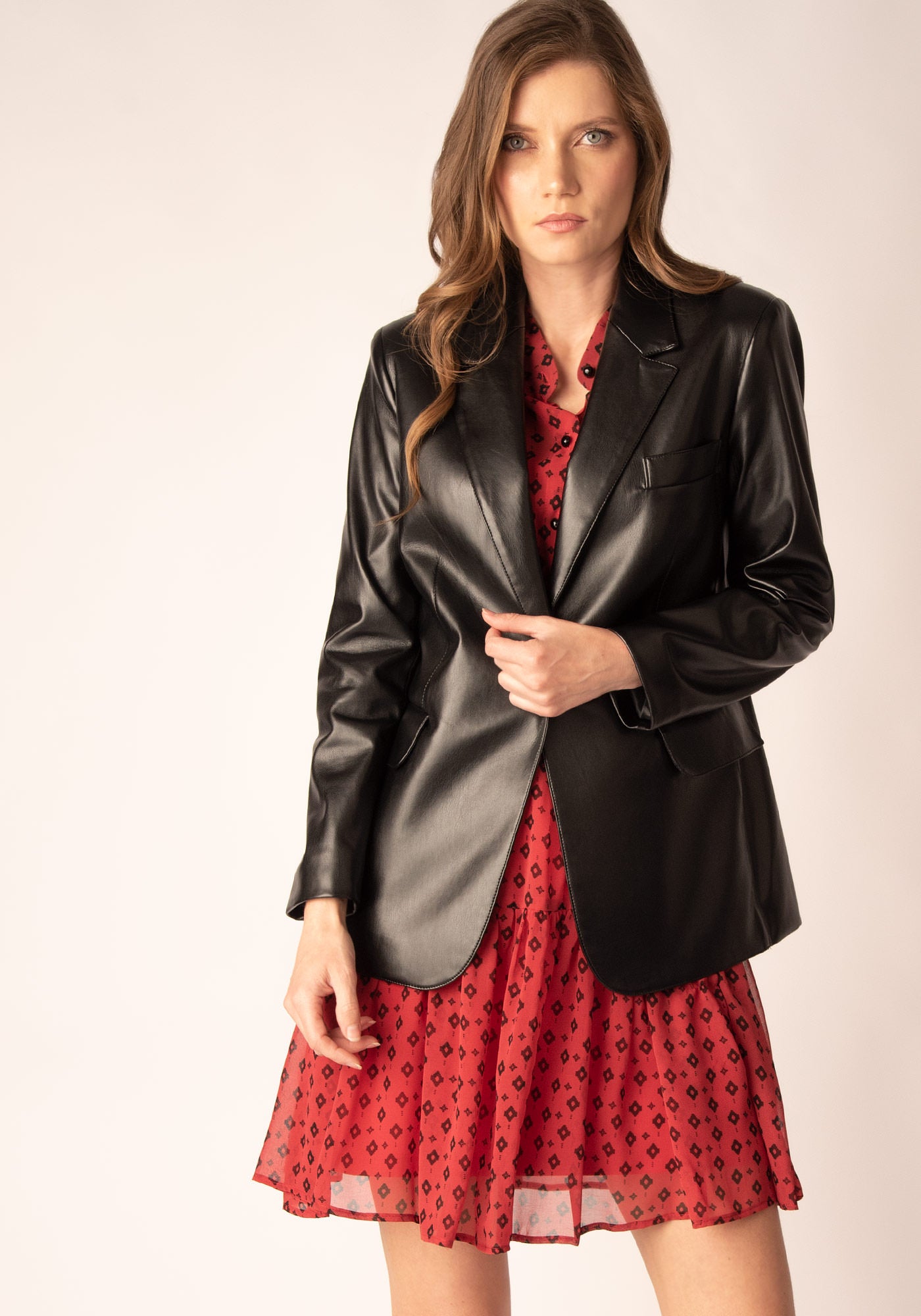 Oversized Faux Leather Blazer in Black