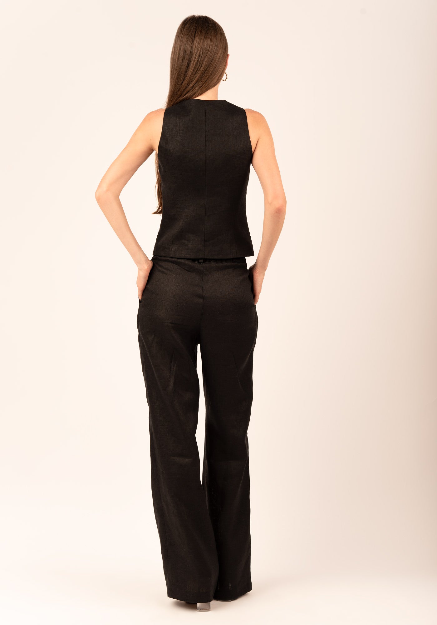 High waisted Straight Leg Women's Linen Pant in Black