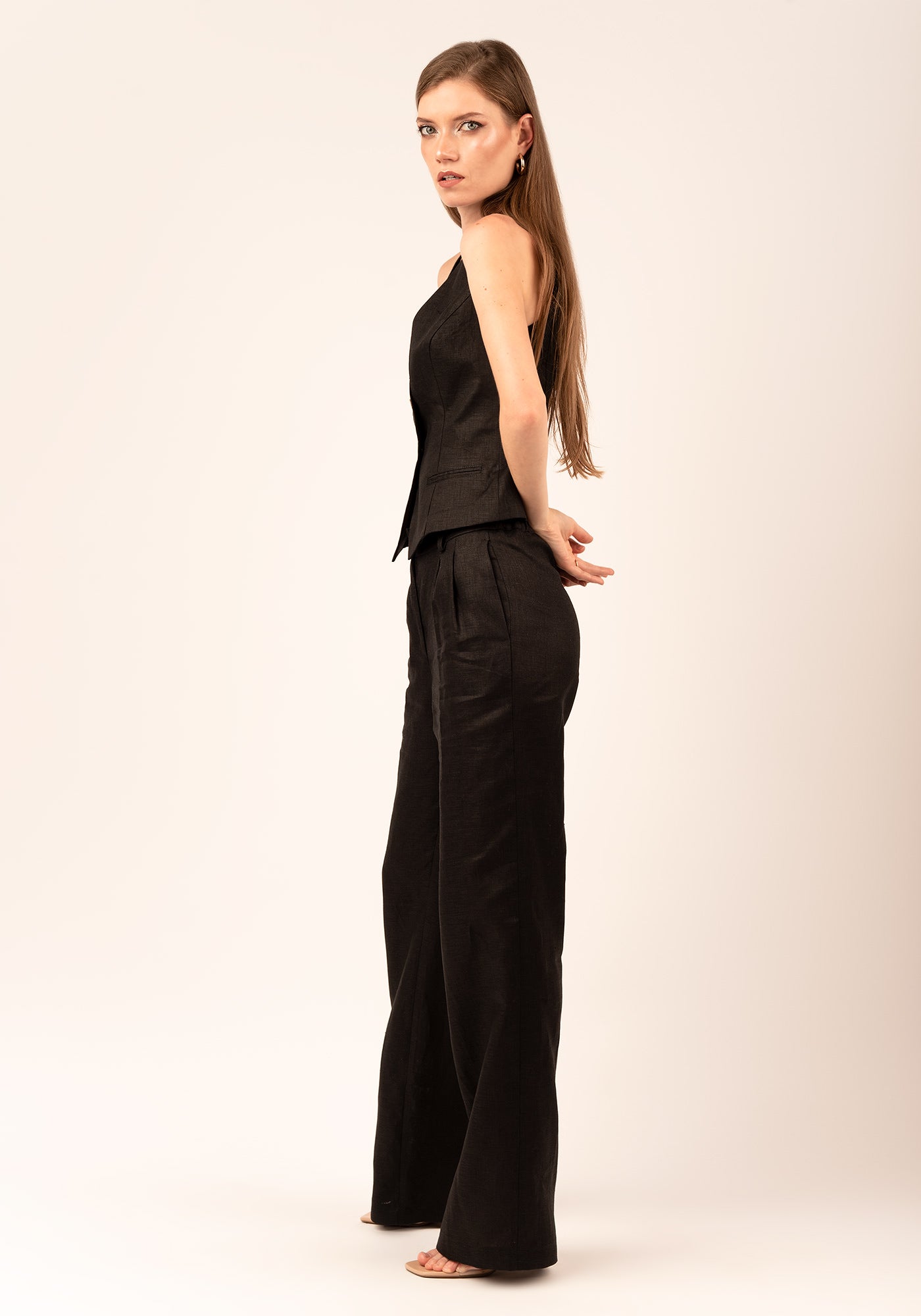 High waisted Straight Leg Women's Linen Pant in Black