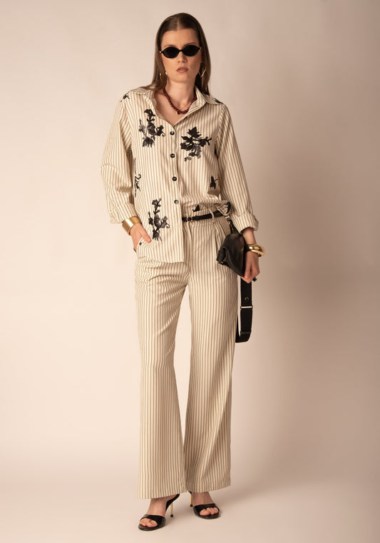 Women's High-Waisted Striped Trousers
