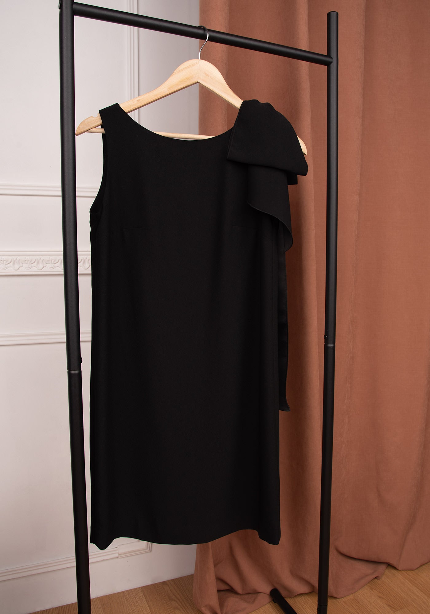 Bow Shoulder Mini Dress in Black