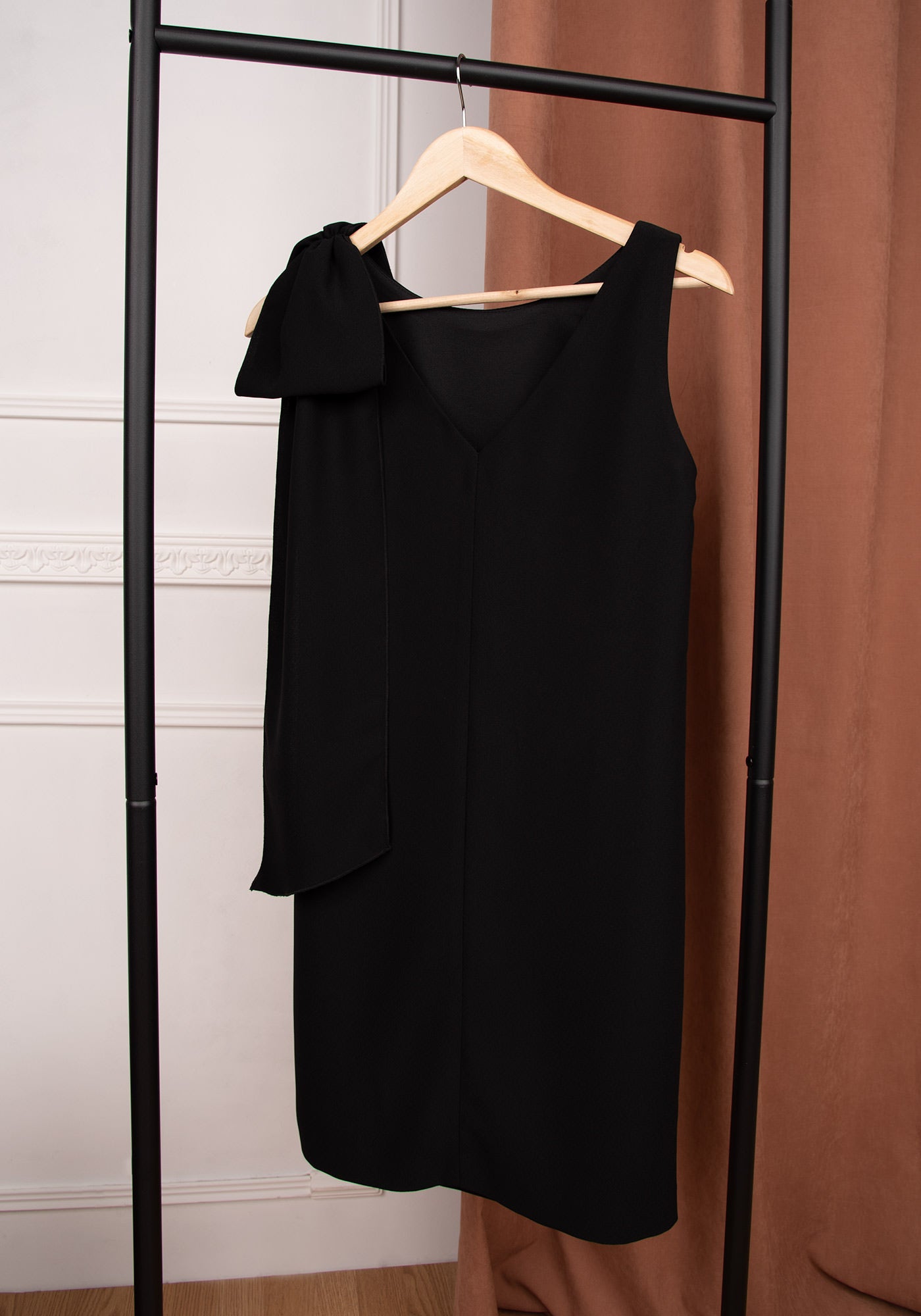Bow Shoulder Mini Dress in Black