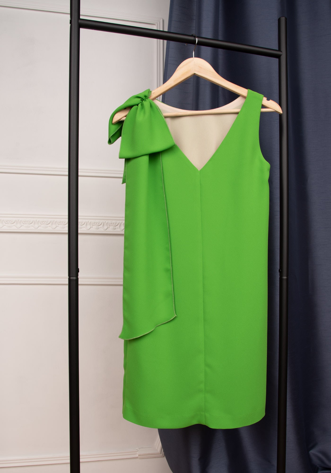 Bow Shoulder Mini Dress in Apple Green