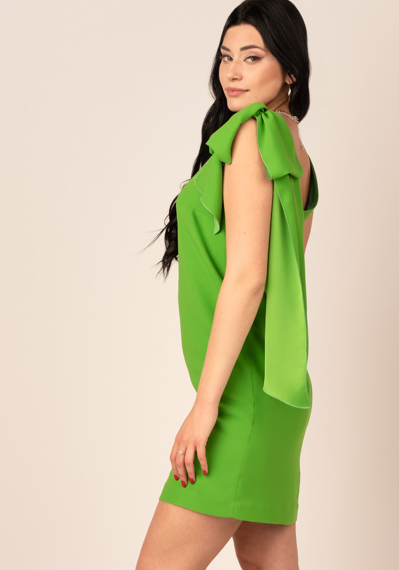 Bow Shoulder Mini Dress in Apple Green