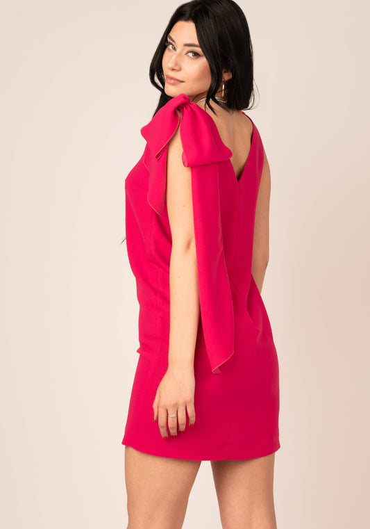 Bow Shoulder Mini Dress in Magenta