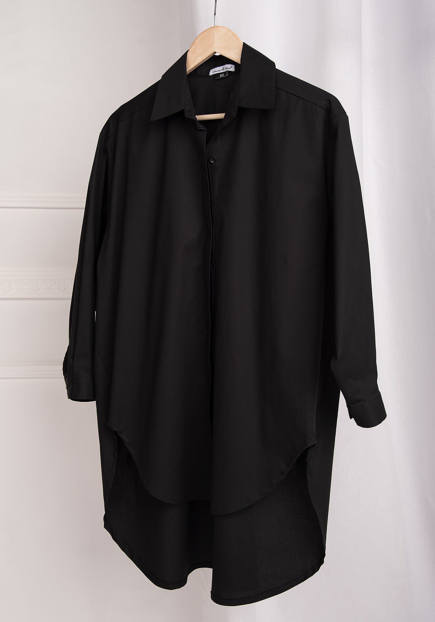 Women's Oversized Button up Shirt in Black Cotton Poplin