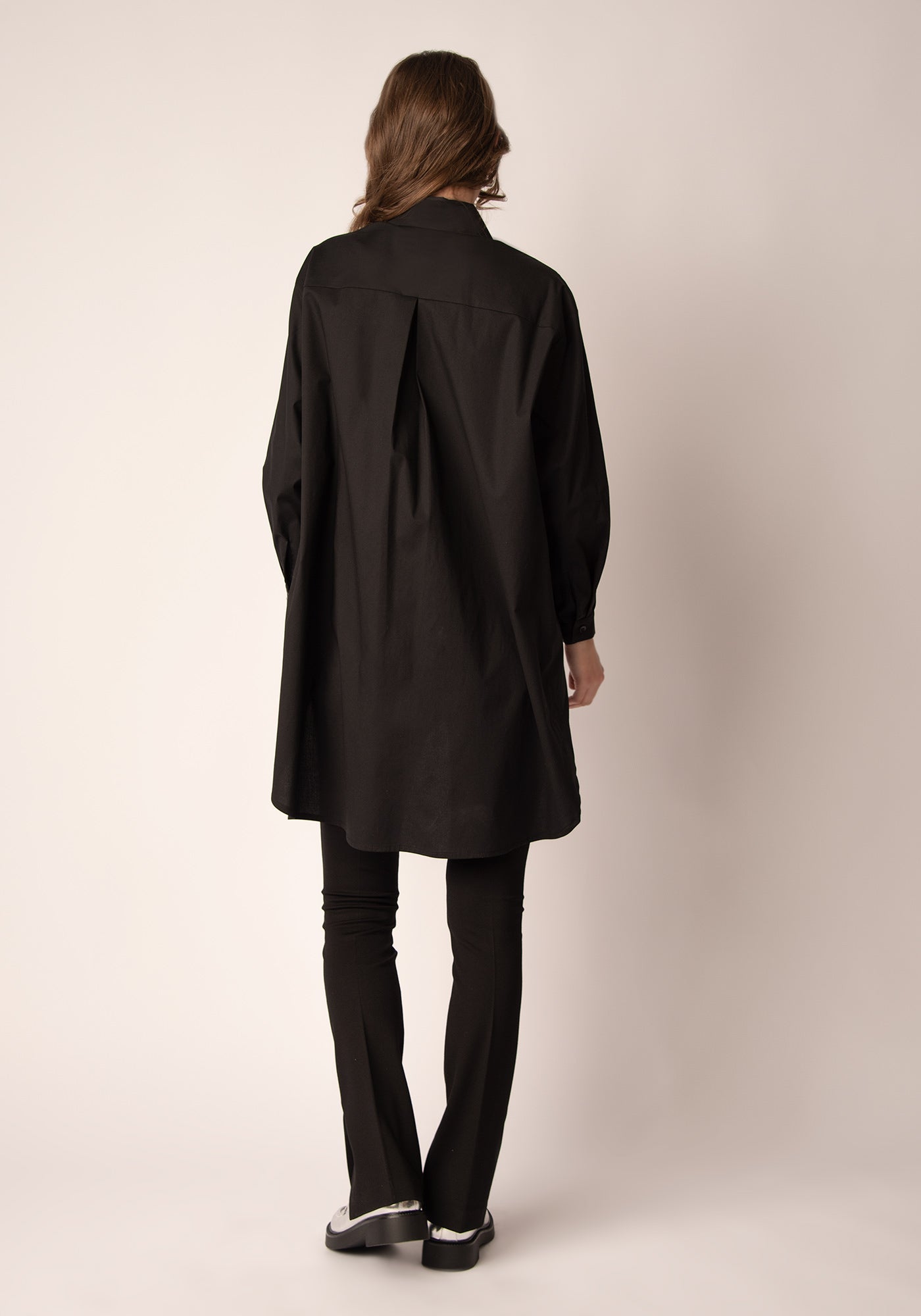 Women's Oversized Button up Shirt in Black Cotton Poplin