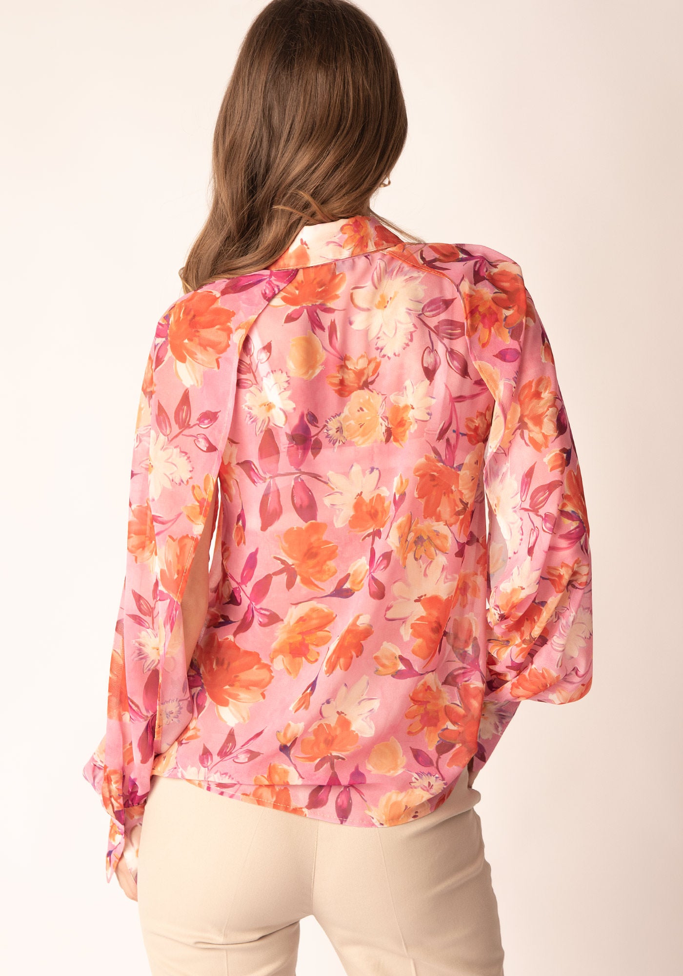 Women's Slit Sleeve Shirt in Floral Chiffon