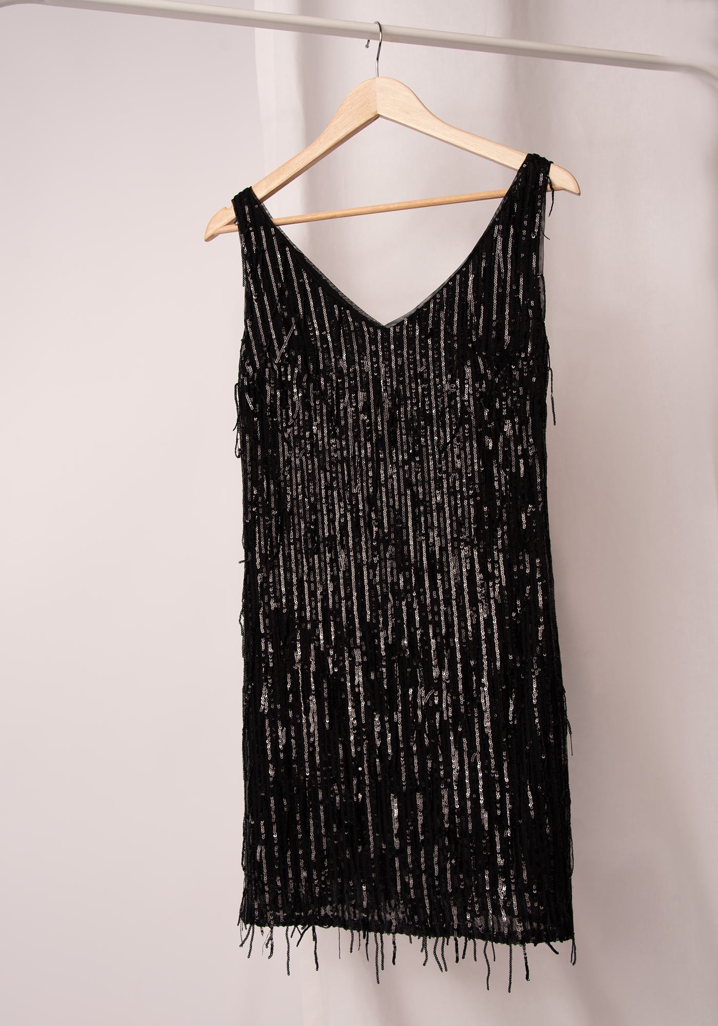 Sequin Fringe Mini Dress in Black