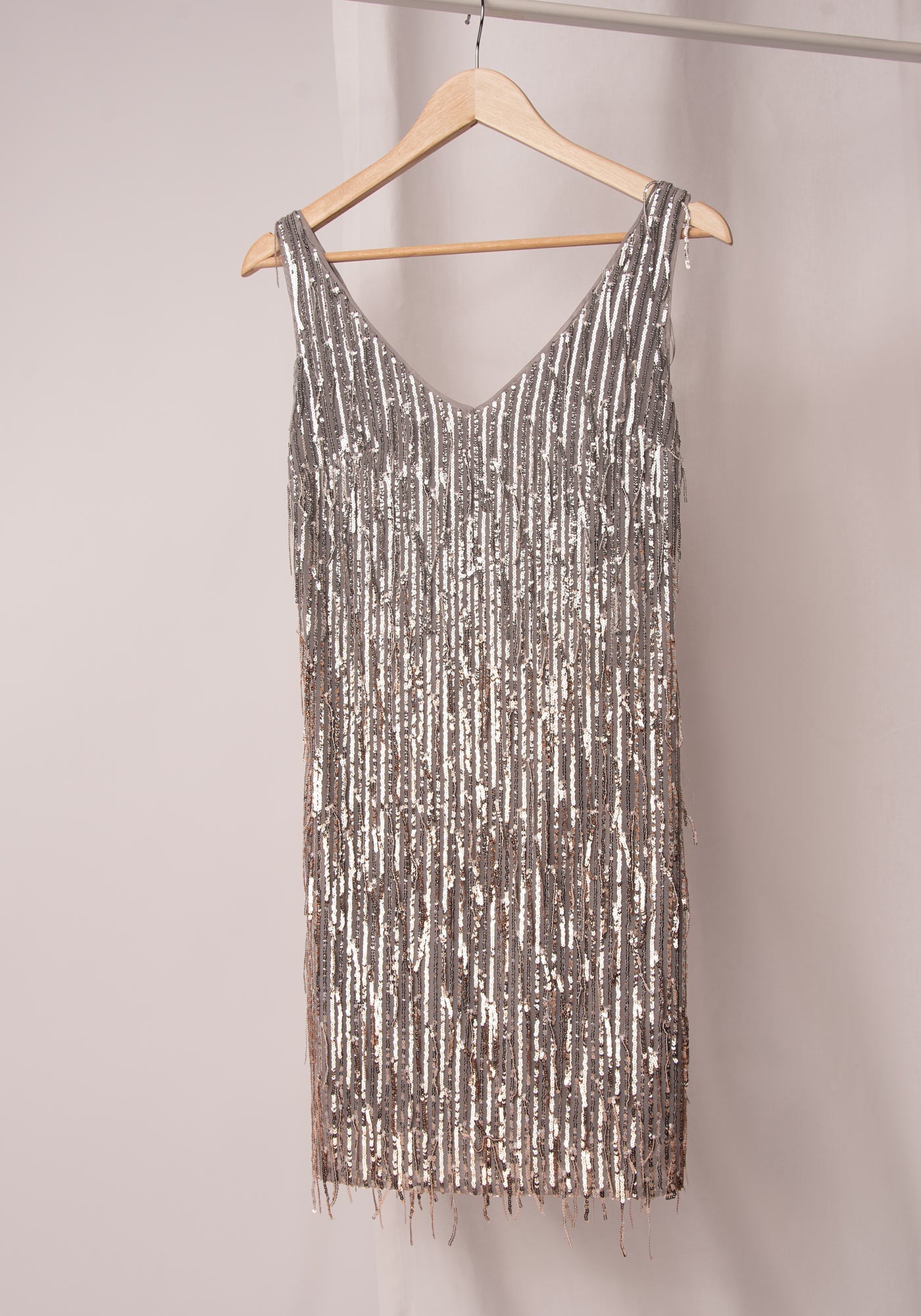 Sequin Fringe Mini Dress in Silver/Bronze