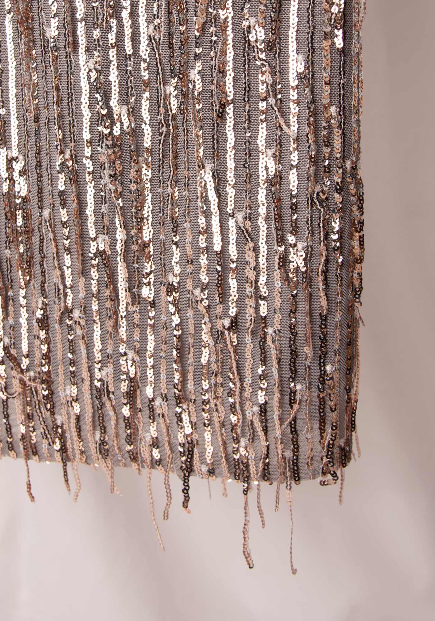 Sequin Fringe Mini Dress in Silver/Bronze