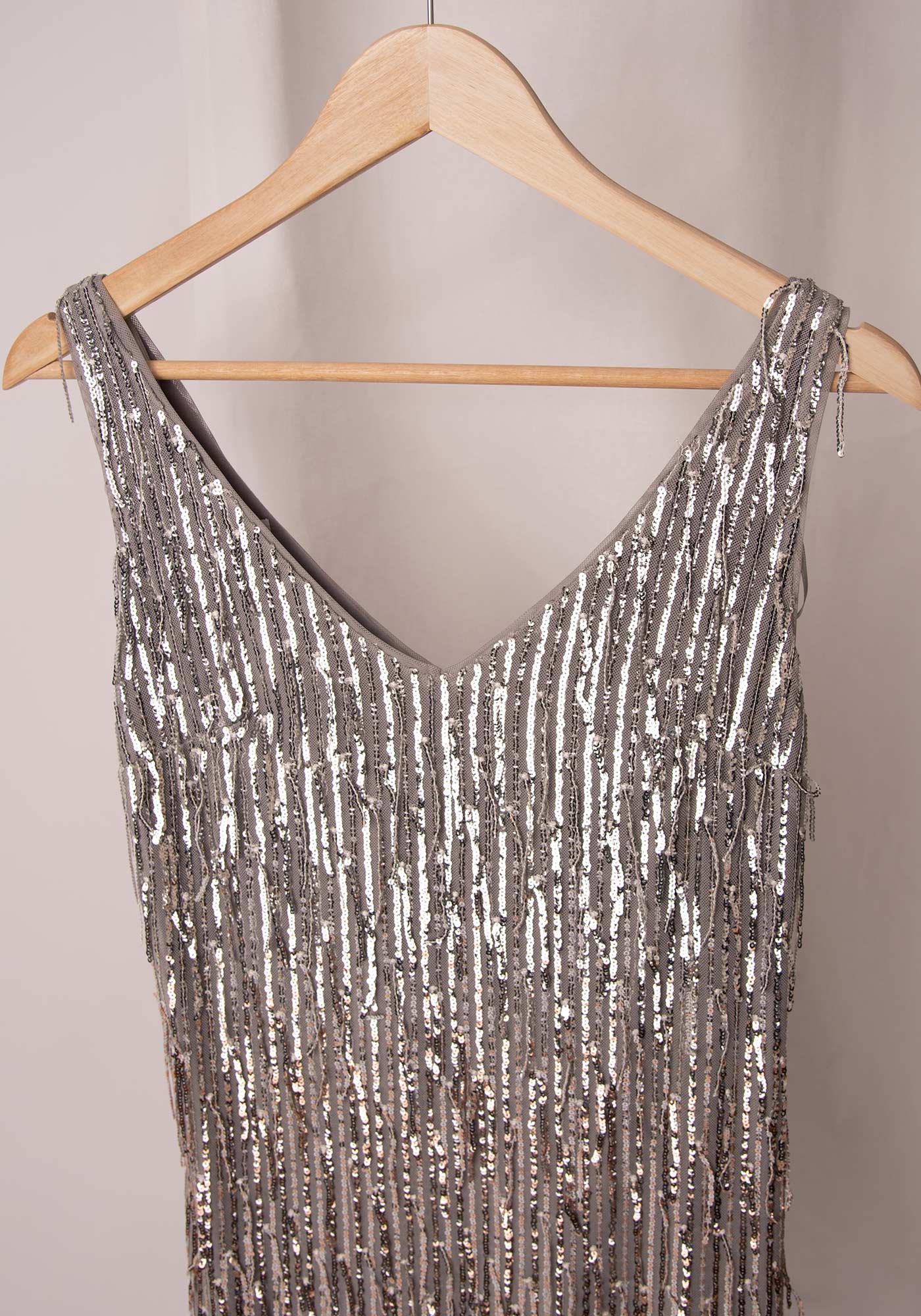 Sequin Fringe Mini Dress in Silver/Bronze