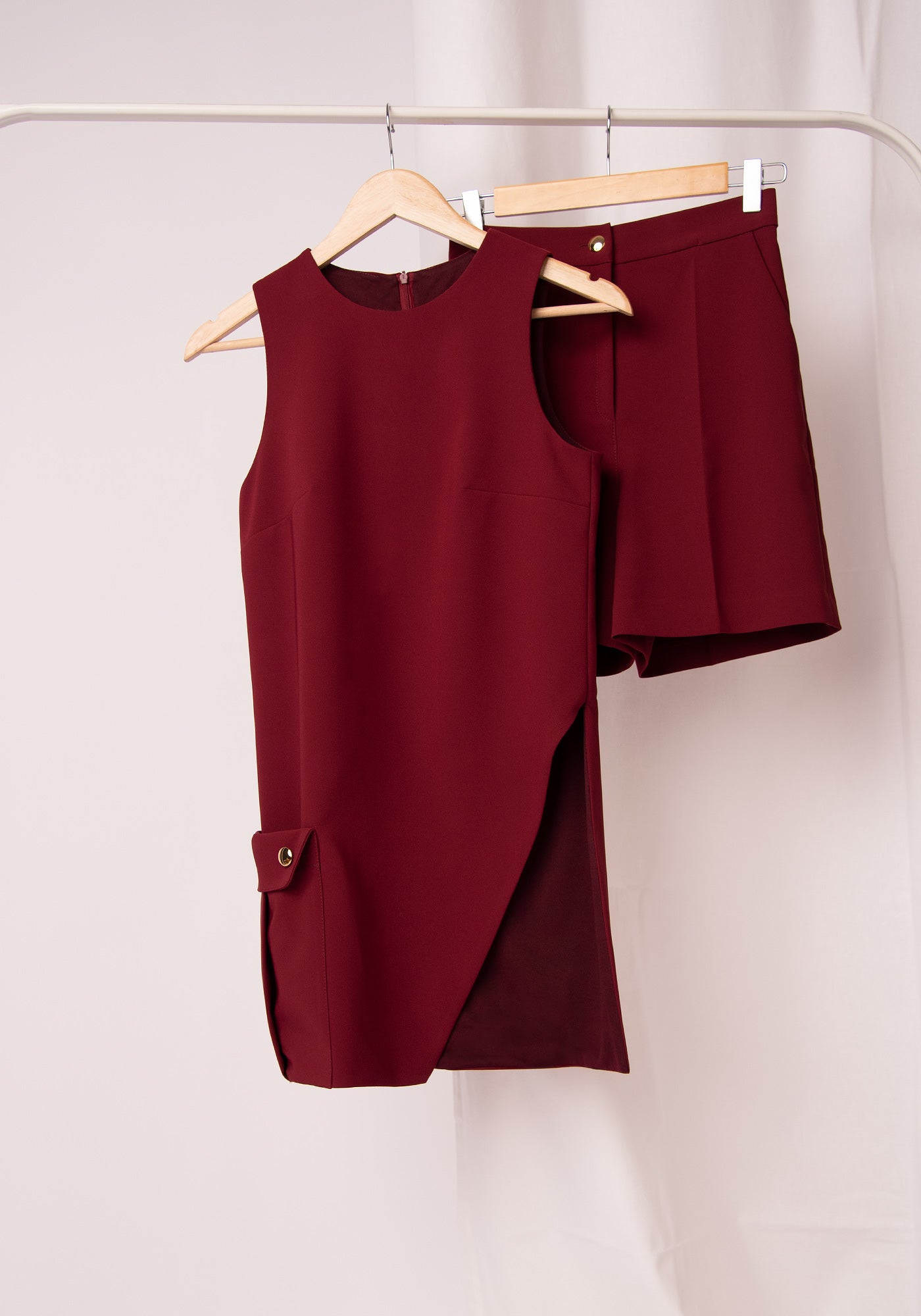 Women's High Waisted Shorts in Wine Red
