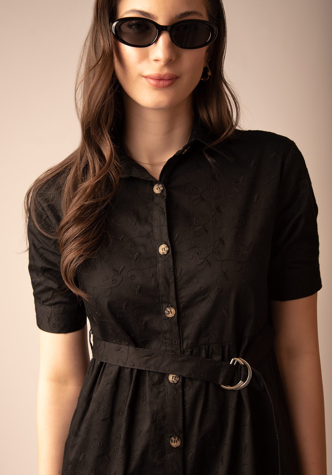 Women's Tiered Midi Dress in Black embroidery