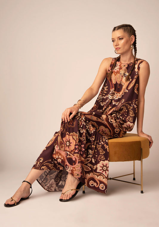 Women's Maxi Summer Dress - Wine Red Floral
