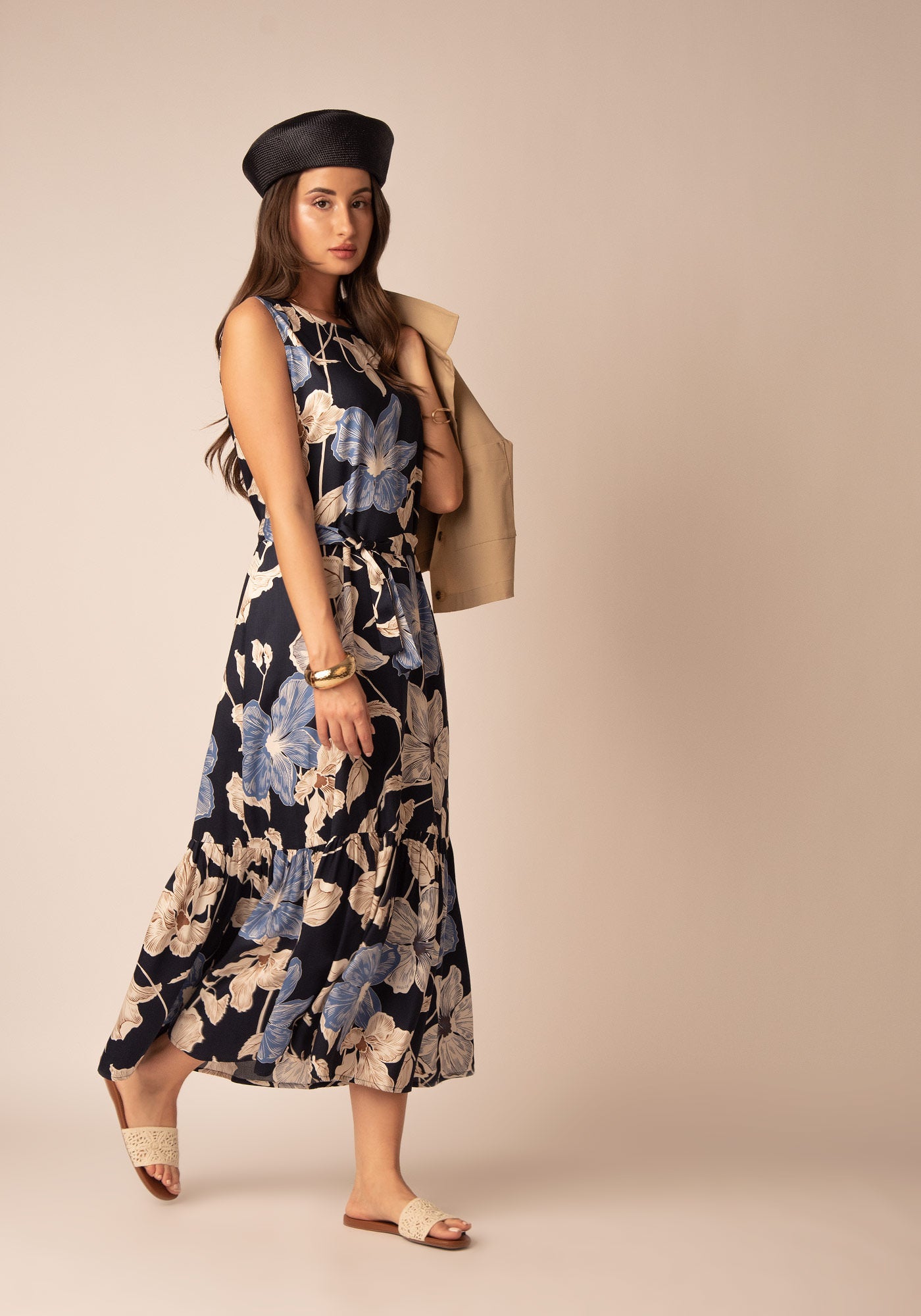 Women's Maxi Summer Dress in Floral navy