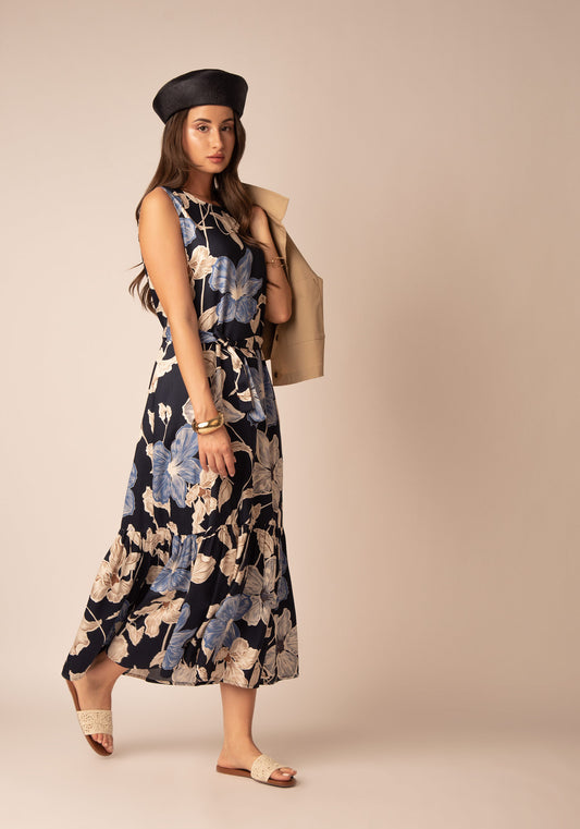 Women's Maxi Summer Dress in Floral navy
