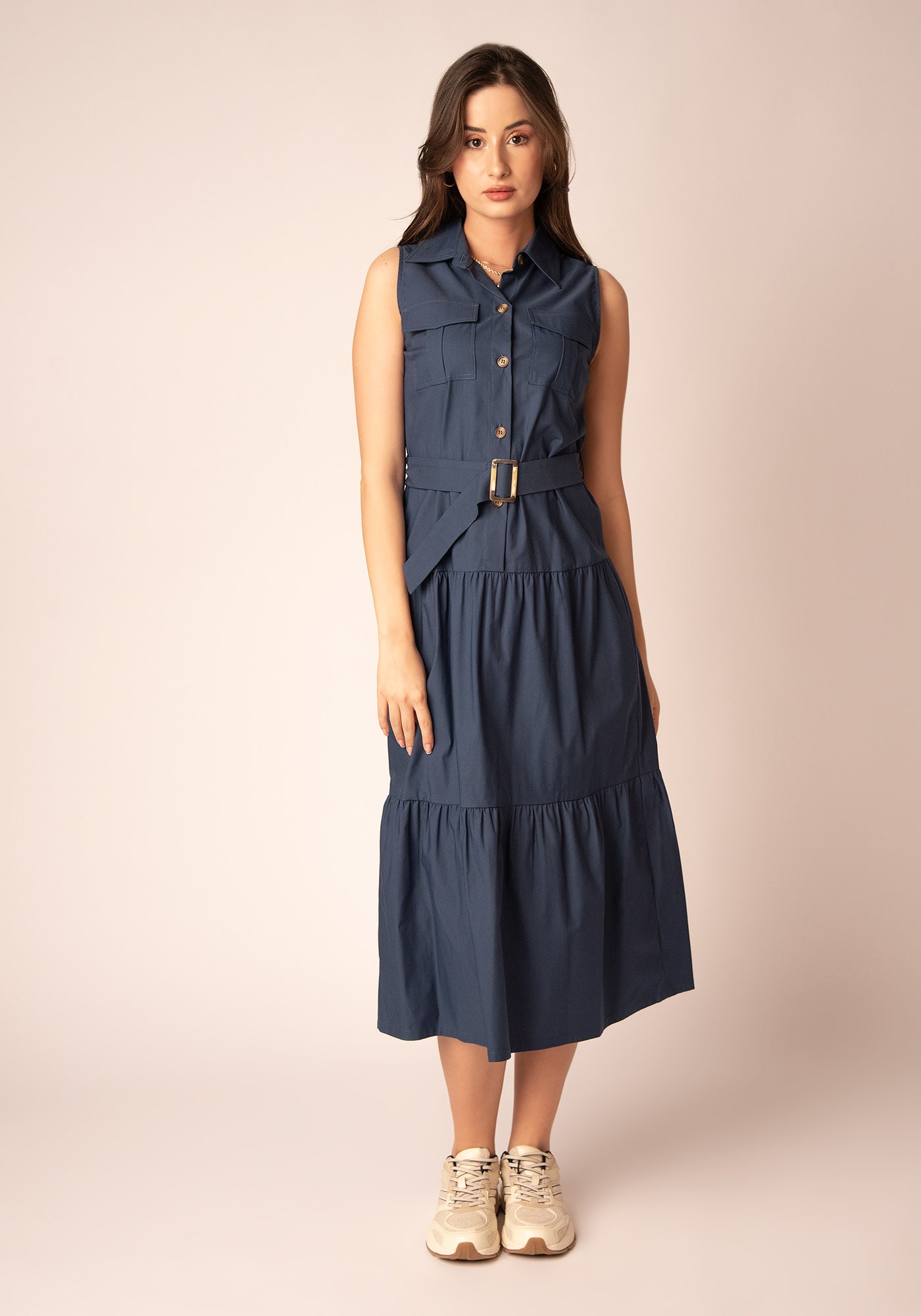Women's Belted Summer Dress - Blue