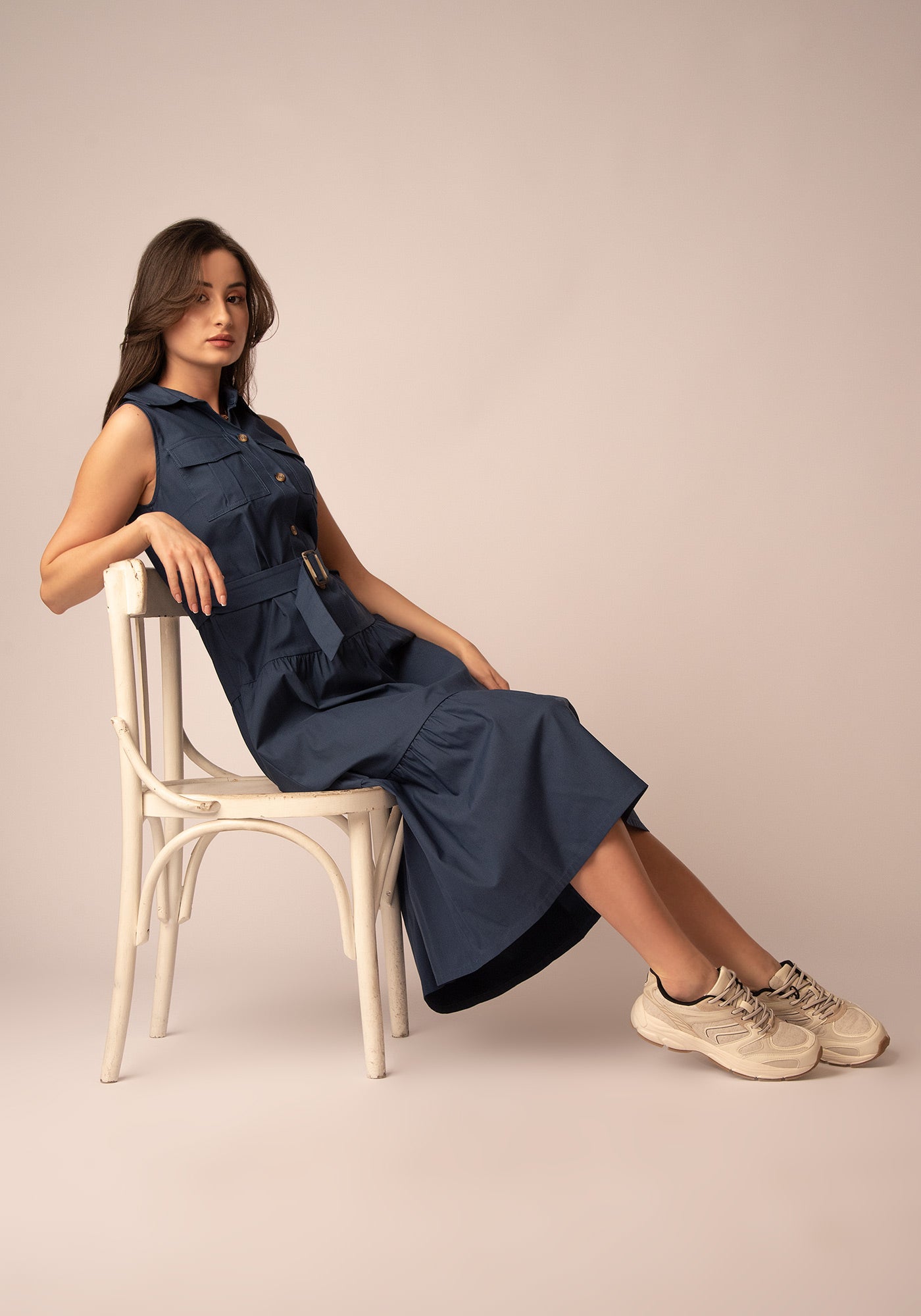Women's Belted Summer Dress - Blue