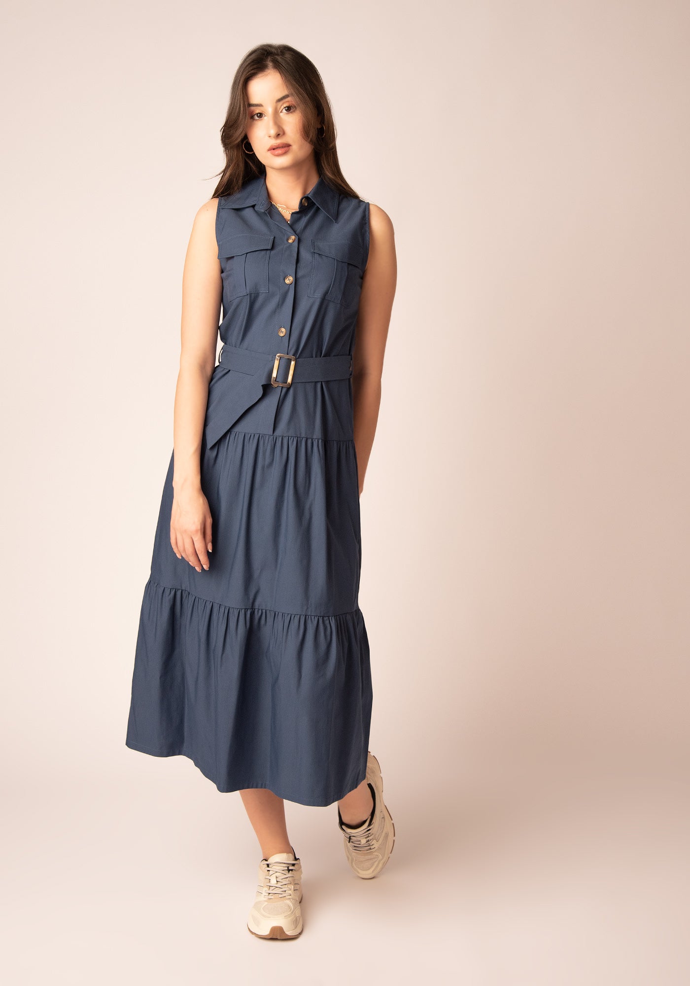 Women's Belted Summer Dress - Blue