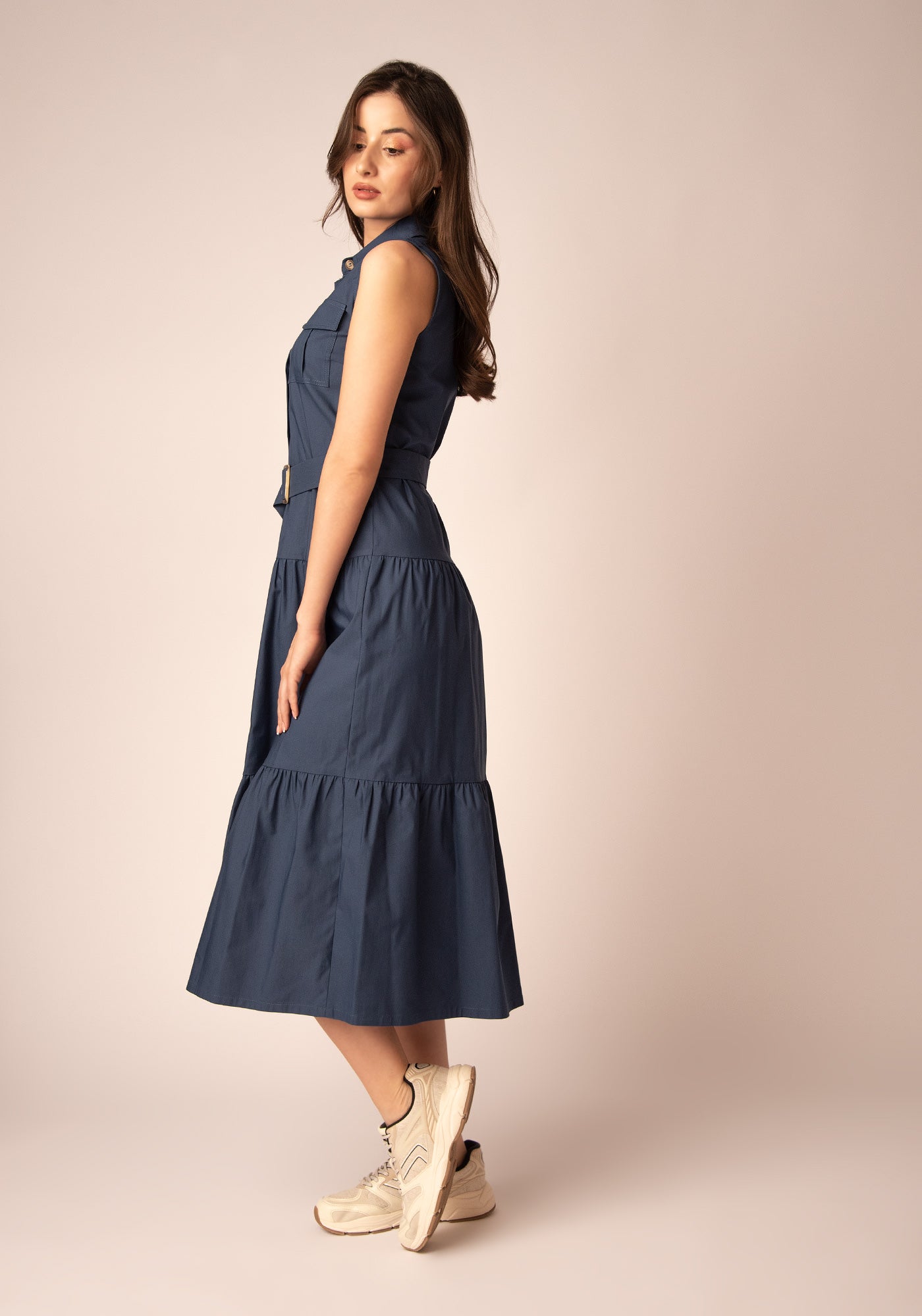 Women's Belted Summer Dress - Blue